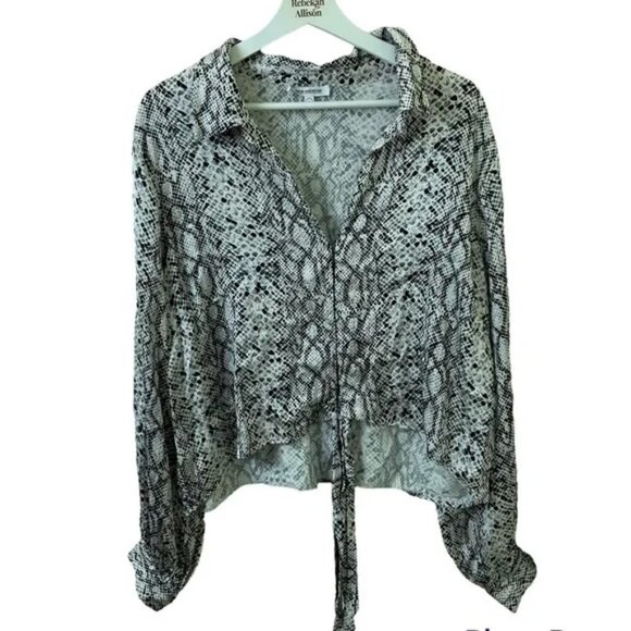 Good American Snake-Print Cropped Top Tie-Front Long Sleeve Blouse SZ 2XL / 5 - Picture 2 of 12